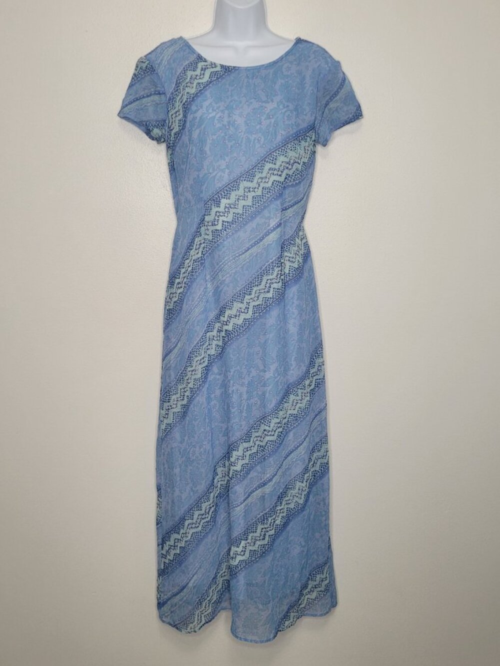 Y2k My Michelle blue tones modest church tie back short sleeve maxi dress 7/8